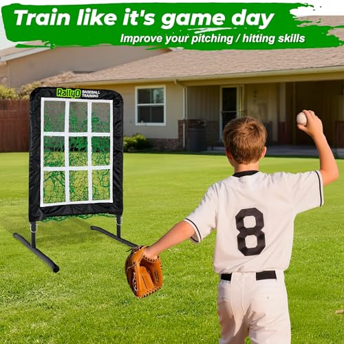 Image of Pitching Net, 9 Hole Baseball & Softball Pitching Net with Strike Zone, Adjustable Pitching Target with 9 Pocket Design, Portable Pitching Practice Equipment