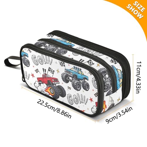 Image of Truck Racing Car Flag Pencil Case Box Boys Girls Large Pencil Pouch Zipper Compartments Big Capacity Stationery Pen Bag Organizer for Kids Teens Adults School Office