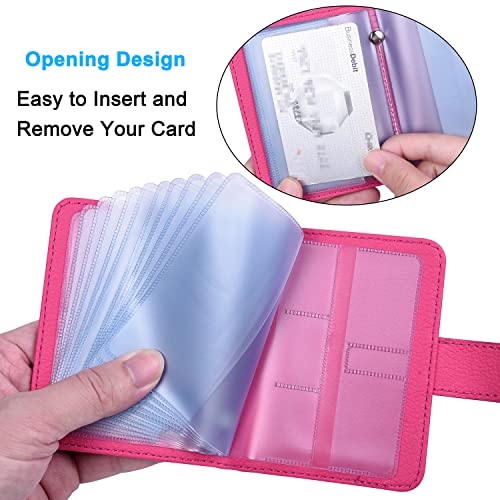 Image of Wisdompro Credit Card Holder, PU Leather Slim RFID Blocking Debit Card Protector Wallet Organizer Case with Magnetic Shut (Build in 20 Card Slot & 7 Small Cells for Memory Cards)-Vertical Hot Pink