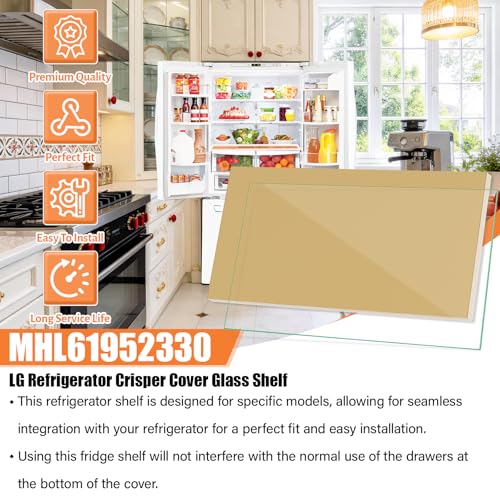 Image of Upgraded MHL61952330 Refrigerator Glass Shelf Compatible with LG Fridge Glass Shelf Replacement Parts LBC24360ST LFC24770ST LDCS24223S Shelves Kenmore Refrigerator Crisper Drawer Cover Tempered Glass