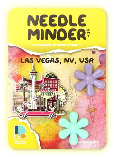 Image of Awesome Pattern Studio Needle Minder Set - Las Vegas Magnetic Needle Minder + 2 Needle Threaders. Enamel Pin for Cross Stitch, Embroidery and Craft