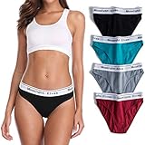 4 Pack Women's Cotton Bikini Panties Hi Cut Briefs Cheeky Underwear Mid/Low-Rise Hipster Panty For...