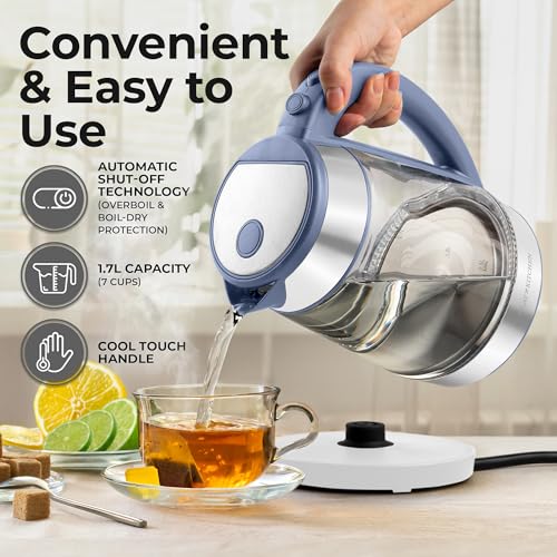 Image of Zulay Kitchen Fast Boiling Electric Water Kettle - 1.7L, 1500W, Auto Shut-Off for Overboil & Boil Dry Protection, Cool-Touch Handle, 360 Base - Rapid Teapot Boiler For Coffee & Tea - Blue
