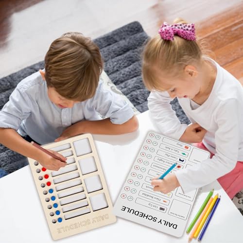 Tableau de tâches pour routine enfant en bois vertical double face
