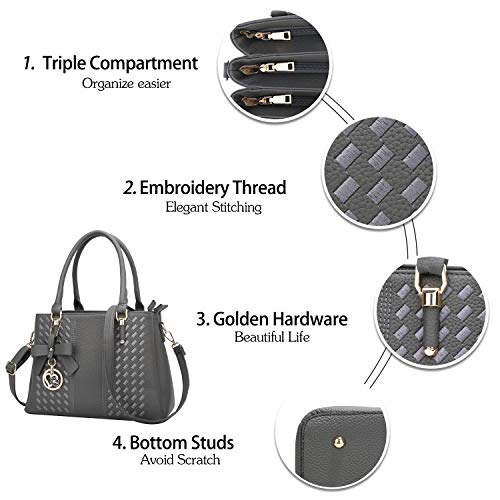 Image of KKXIU Women Purses and Handbags, PU Leather Top Handle Satchel Bag | Removable Long Strap, 3 Zippered Compartments, Crossbody Purse for Ladies, ,Tassel Pendant