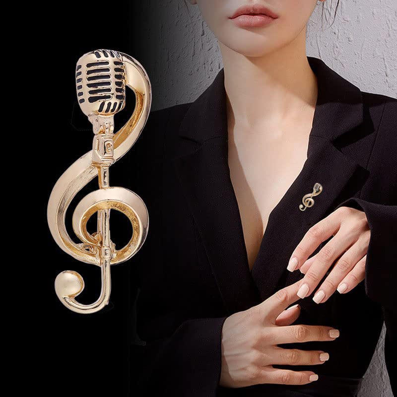 Image of Opexicos 2Pcs Silver Gold Color Alloy Microphone Music Note Brooches for Men and Women Gift