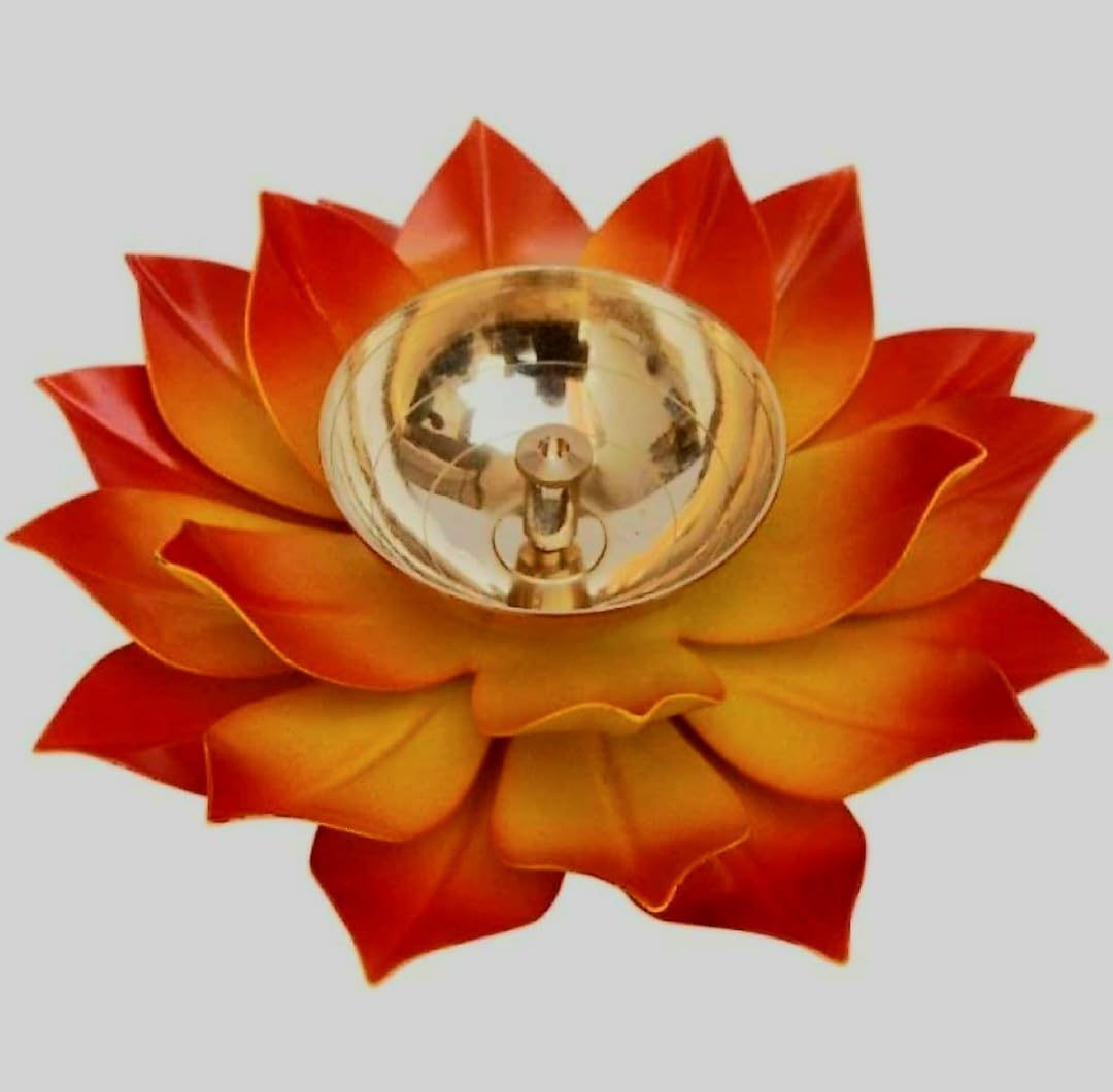 Brass Lotus Deepak for Pooja Diya for Aarti Home Mandir Office Idol for Diwali Home Decoration Item Gift, Color Pink Size 5 inch-image-20