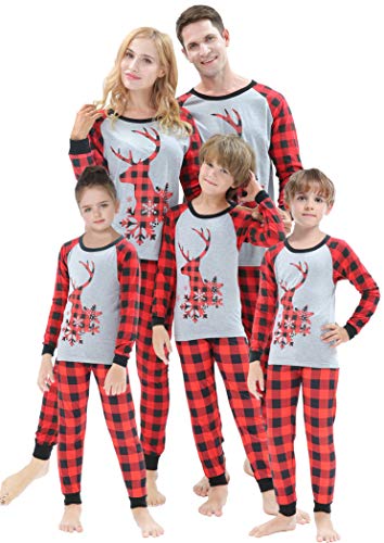 Matching Family Christmas Deer Pajamas Boys Girls Plaid Elk Pjs Women Men Red Sleepwear Kids Size 8