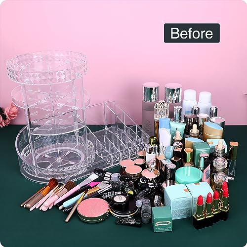 Image of MOSIKER 360 Rotating Skincare Organizer,Large Clear Acrylic Tiered Adjustable Perfume Tray Cosmetic Holder for Bathroom