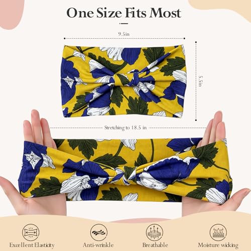 Image of HSEM Headbands for Women 6-Pack - Boho Flower Wide Head Bands, Non-Slip Thick Hair Bands - Large Knotted Soft Stretchy Sweatbands for Workout, Washing Face, Makeup, Running, Spa & Yoga