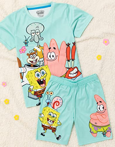 SpongeBob SquarePants Kids Pajama Set | Boys & Girls Blue Short Sleeve T-Shirt & Shorts | Squidward Patrick Mr Krabs Gary PJs3