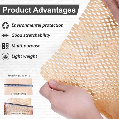 Image of GLUN Honeycomb Paper Wrap Roll 10m x 15inches, Pack of 5, Eco-Friendly Protective Packaging for Fragile Items, Lightweight & Recyclable
