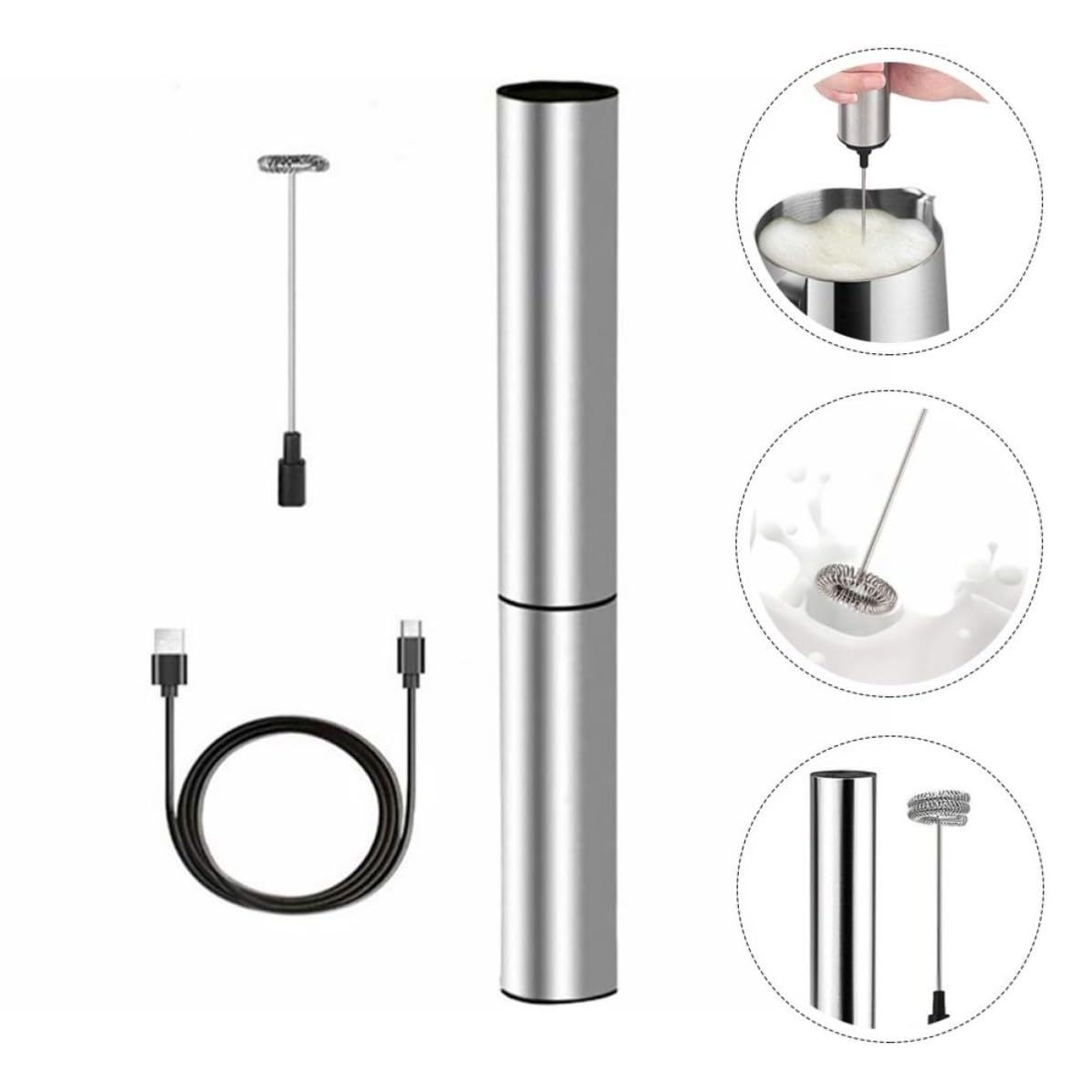 Frullatore Portatile Elettrico per Latte e Cappuccino in Acciaio Inox