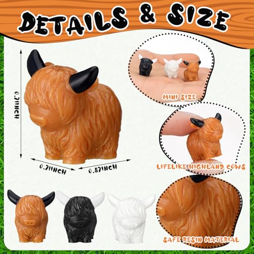 60 Figuras Mini Vaca Highland de Resina miniatura 3