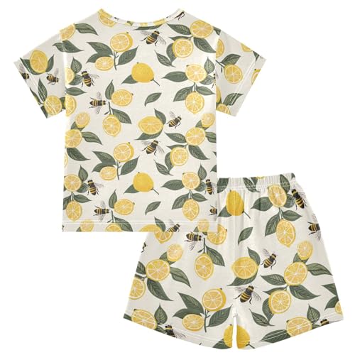 ALAZA Lemon Leaves Bee Pajama Set Short Sleeve Sleepwear Soft Lounge Nightwear2
