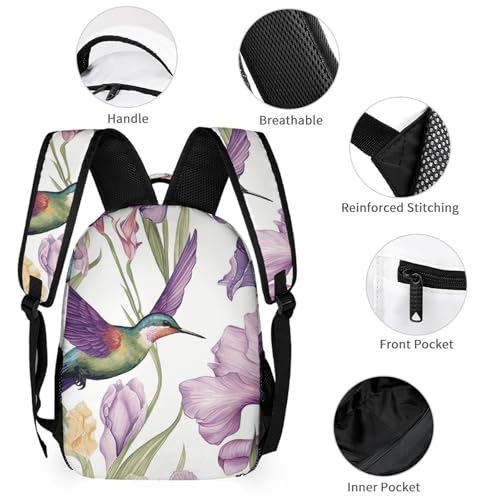 Hummingbirds Irises Flowers Backpack Set 3 Piece, Durable Backpack Insulated Lunch Bag Portable Pencil Case for Men Women3