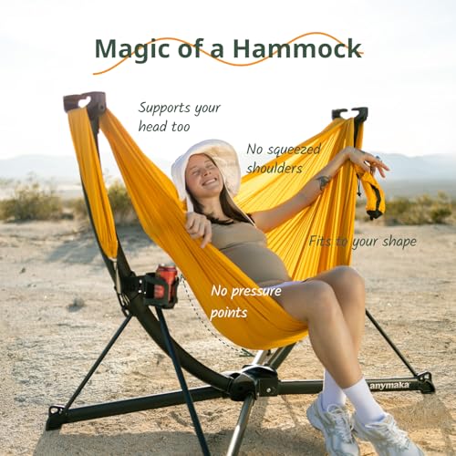 Image of anymaka Set Up in 3 Seconds Swing Chair with Stand，Outdoor Indoor Adjustable Portable Aluminum Alloy Hammock Chair (Swing Chair Full Pack Forest Green)