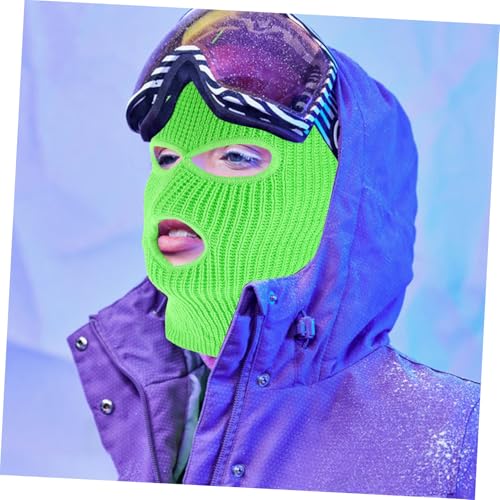 Máscara de nieve para invierno con 3 agujeros, máscara facial tejida para hombre y mujer, balaclava completa cálida, verde claro miniatura 4