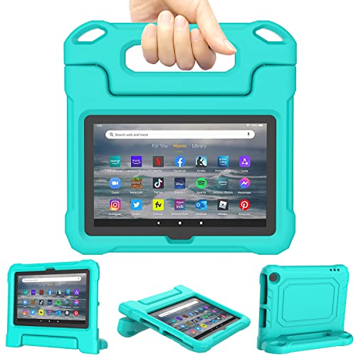 Amazon Fire 7 Tablet Case Kids 2022 Kindle Fire 7 Case (All-New 12th Generation 2022 Release) - TrendGate Lightweight Shockproof Kid-Proof Cover with Handle Stand for Fire 7 Kids Tablet - Turquoise