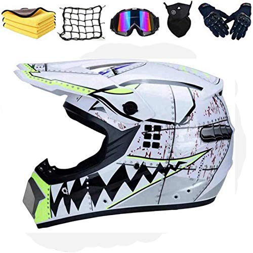 WLPAK DOT Motocross Helmet, BMX MX ATV Dirt Bike Helmet, Offroad Helmet Dirt Bike ATV Motorcycle Helmet (Gloves, Goggles, Mask,Motorcycle Net,Towel,6 Piece Set) (B)