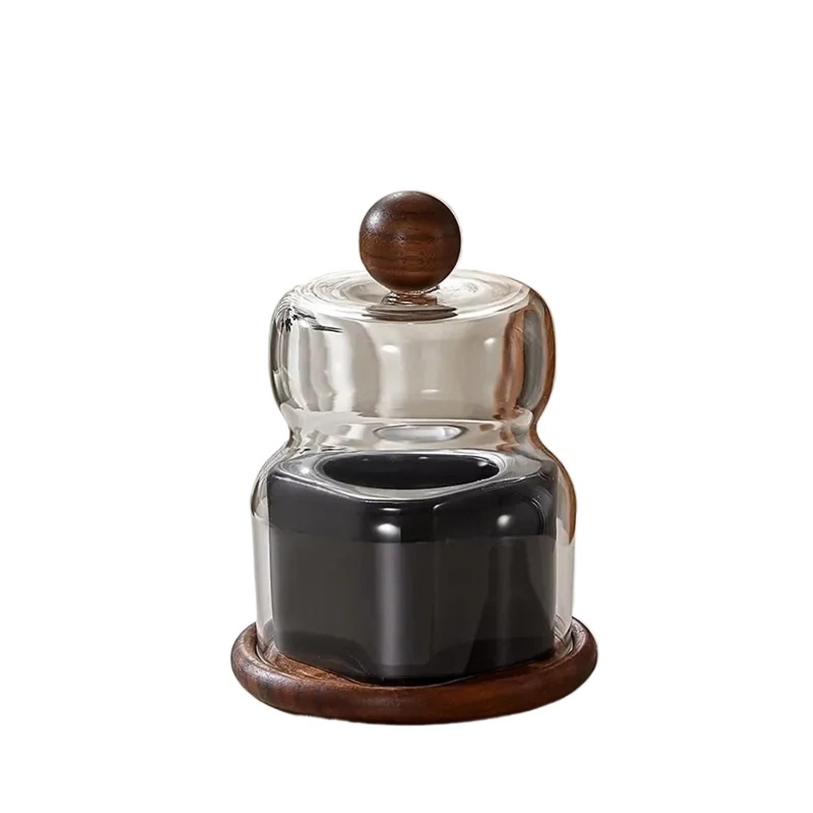 1pcs Solid Wood Ceramic Toothpick Box Home Creative Dental Floss Cotton Swab Storage Jar Glass with Lid(Black)