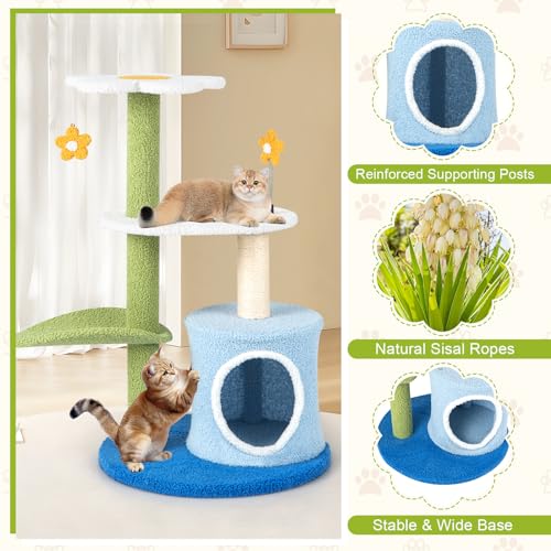 Árbol para gatos pequeño 34.5 pulg con poste rascador miniatura 3