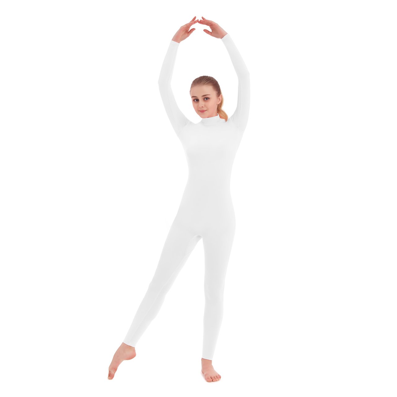 SUPRNOWA Men's Unisex Turtleneck Footless Lycra Spandex Long Sleeve Unitard (Small, White)