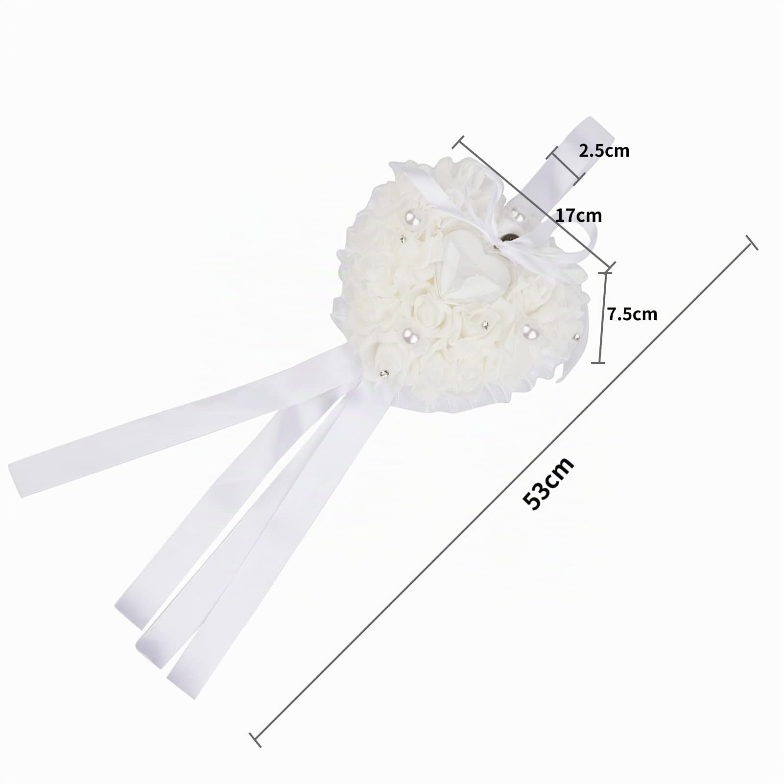 Porte-Alliances En Forme De Cœur Décoré De Roses Romantiques 15 x 13 cm Écrin Pour Bagues Ou Dragées De Mariage, Blanc, Taille Unique