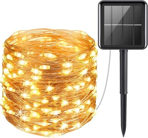 BEL AIR HOME - Guirlande solaire 100 LED 10m, Lumière chaude 3000K, Plaque solaire incluse, Décoration extérieure pour terrasse et jardin