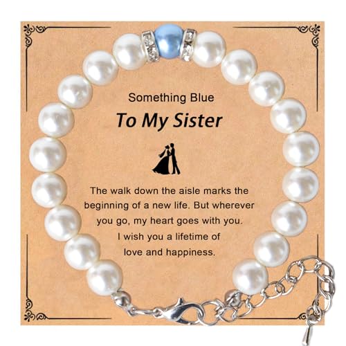 Image of Something Blue Gift for Bride to Be Bride Pearl Beaded Bracelet Bachelorette Party Decorations Bridal Shower Favor Wedding Accessory