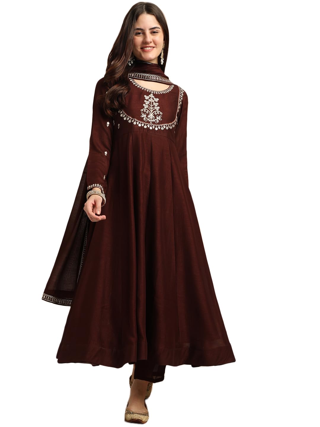 Women's Silk Anarkali & Pant with Dupatta Set (DCAT-417)