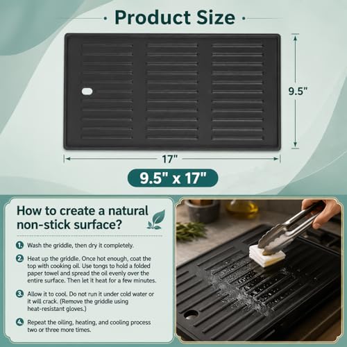 Image of Cast Iron Griddle Replacement Parts for Charbroil Infrared Grill - 17 inchx9.5 inch | Replaces G541-0016-W2 /G533-0009-W1. Fits 463242715 /716 & more (see below). Cast iron for even heat & great sear marks.