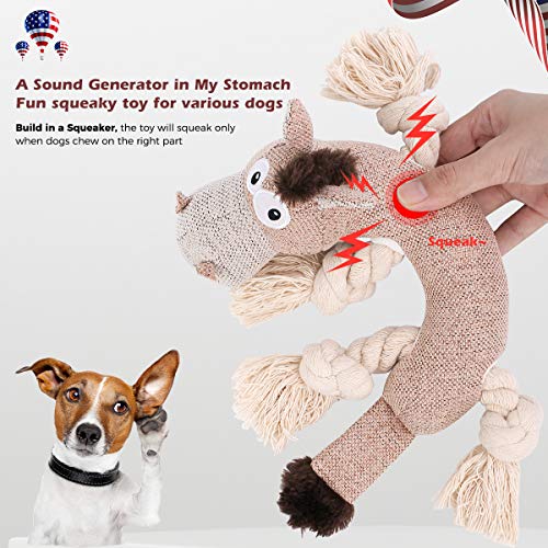 Squeaky Dog Toys Dog Chew Toy for Aggressive Chewers Dog Stuffed Animals Rope Chew Toy Dog Teethbrush Dental Chew Toy for Small Medium Large Doggy or Puppy Horse - Thumbnail 4