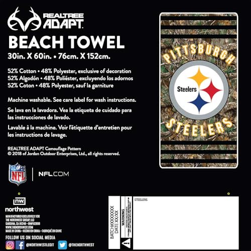 Image of Northwest NFL Pittsburgh Steelers Unisex-Adult Beach Towel, 30 inch x 60 inch, Realtree Camo Stripes