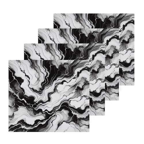 YANENDIE Black White Marble Washcloths Towels, Highly Absorbent and Soft Cotton Face Cloths, 4 Pack Quick Dry Wash Cloths - 12 X 12 Inches