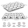 TeamFar 12-Cup Muffin Pan, Stainless Steel Cupcake Pans Muffin Tin Set for Oven Baking Mini Brownies Quiches Tarts, Non Toxic & Regular Size, Dishwasher Safe – Set of 2
