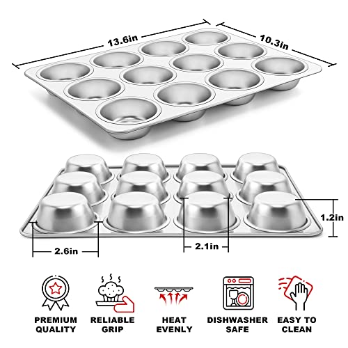 Teamfar 12-Cup Muffin Pan, Stainless Steel Muffin Tin Metal Cupcake Baking Pan For Oven, Regular Size & Non Toxic, Easy Clean & Dishwasher Safe #TOP1
