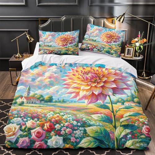 Parure de lit luxe microfresque Dahlie housse couette 260x220cm