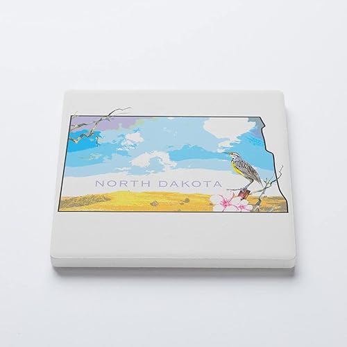 Miniatura 2 de Posavasos del estado de Dakota del Norte, decoración del hogar Joyride, posavasos de cerámica individual, posavasos cuadrado individual de 4