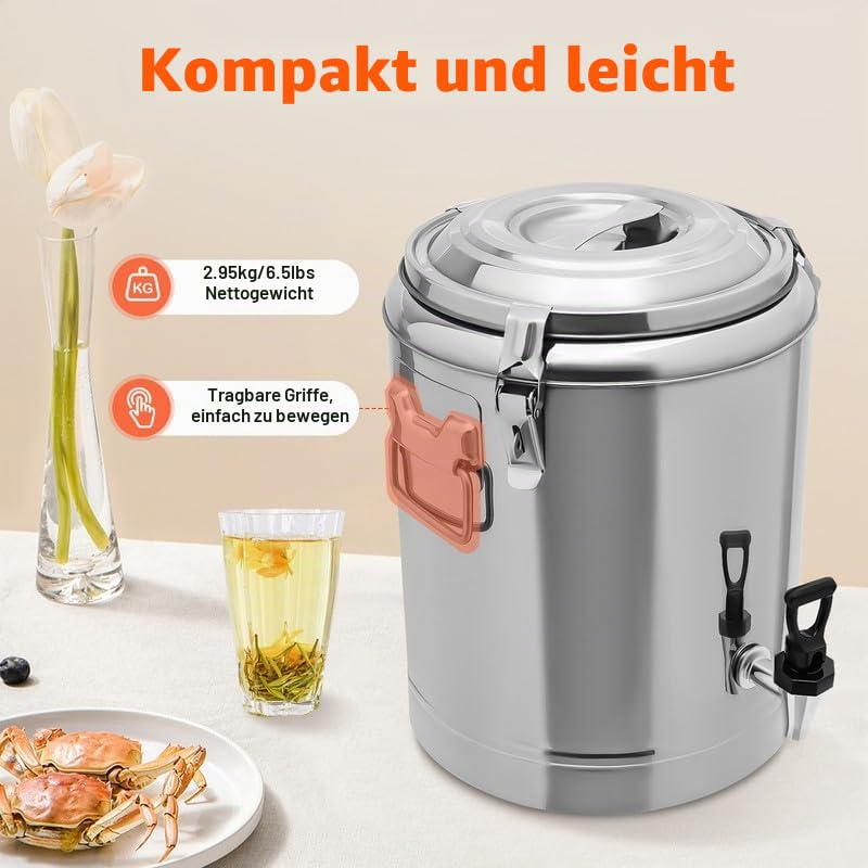 Thermo Getränkespender aus Edelstahl 20L mit Zapfhahn, Isolierbehälter für heiße und kalte Getränke wie Kaffee, Tee, Saft, Milch bei Party, Buffet, Restaurant