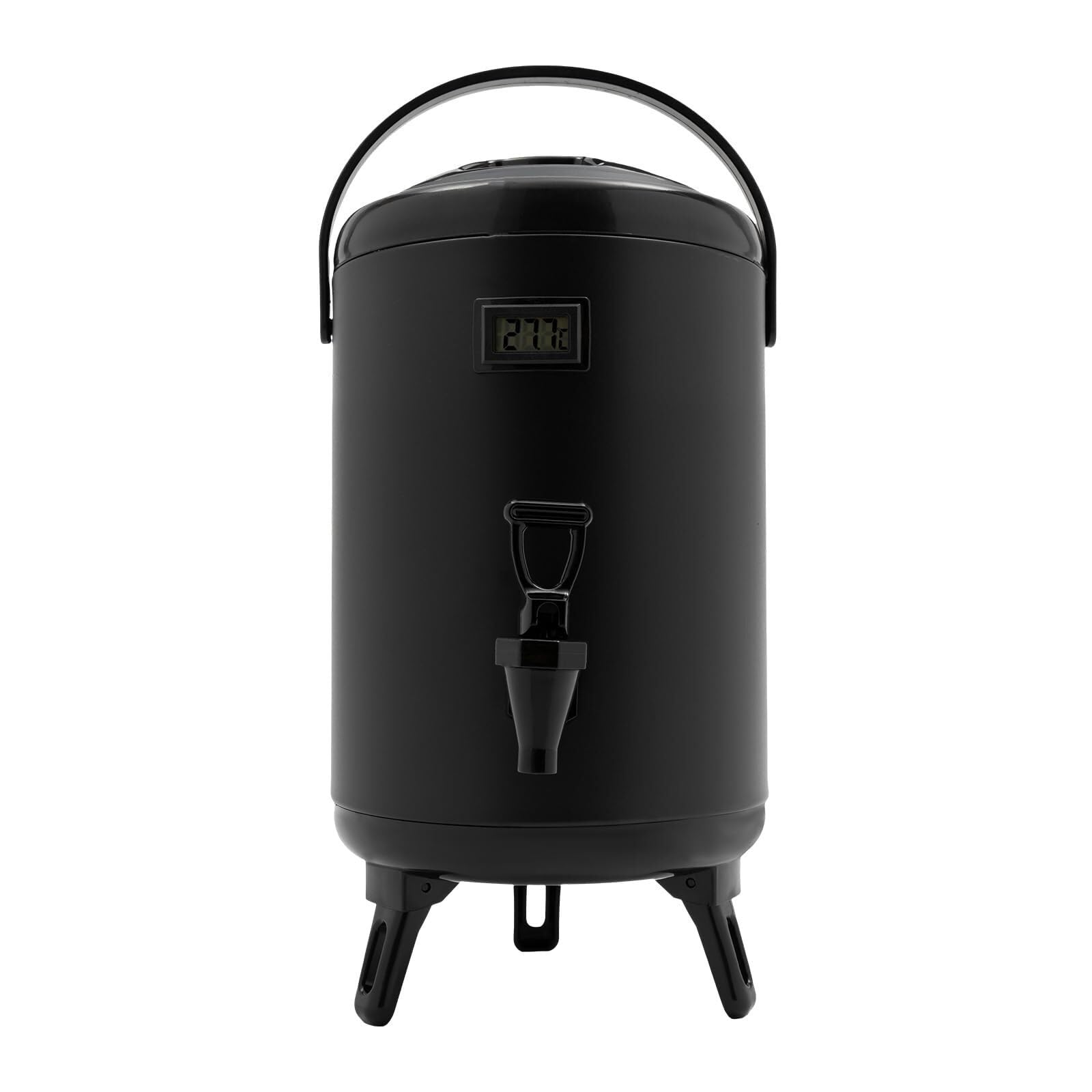 Izolowany dozownik na napoje Pojemnik na kawę z kurkiem i termometrem Dozownik napojów ze stali nierdzewnej z wodą i sokiem do kawy, herbaty(Black,2.1 Gal/8 L)