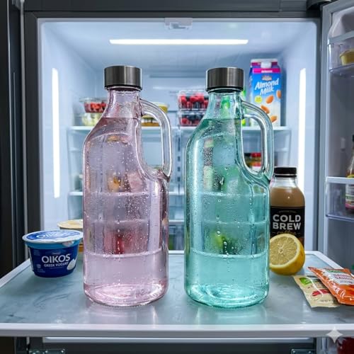 Image of Italian Tempered Glass Milk Bottle Water Bottle with Air Tight Round Cap Freeze Safe 1100 ML (Assorted Color), Pack of 1 (9052 BOTTLE) (2)