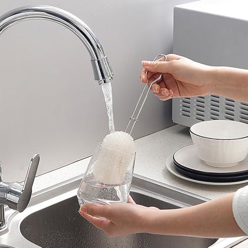 Image of Sponge Bottle Brush Set 8PCS Cup Cleaning Brush with Replaceable Sponge Stainless Steel Long Handle Bottle Scrubber Brush Baby Bottle Brushes (4 Brushes+4 Replacement Sponges + 4 Hooks)
