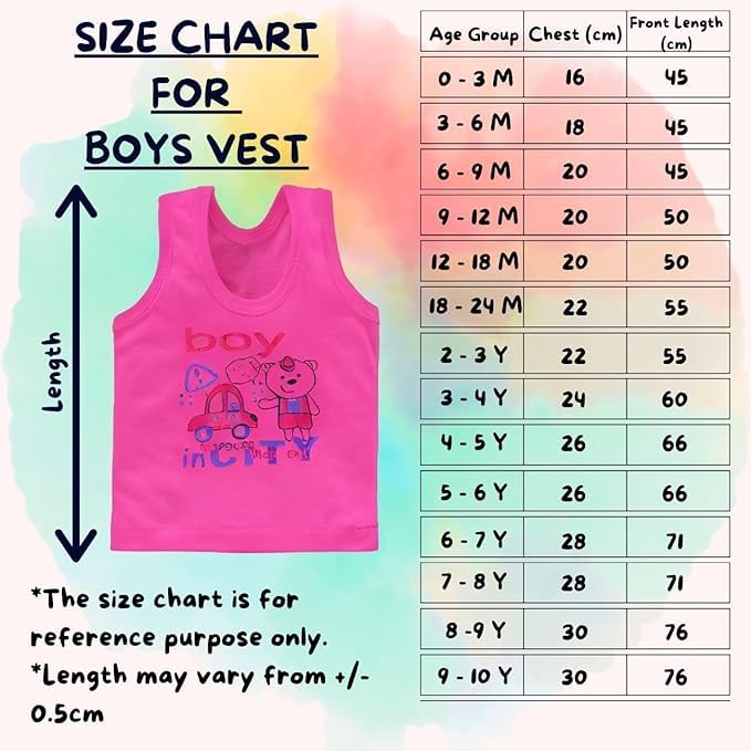 B.S. Das Cartoon Printed Classic Boys' Cotton Vest Stylish & Comfortable (Multicolor : Size : 3-4 Years) (Pack of 6) 2