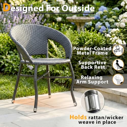 Image of BRISHI 3-Piece Outdoor Rattan Wicker Patio Square Coffee Table Set | Garden Furniture for Balcony, Terrace, Poolside & Porch | Waterproof Bistro Sets for Home & Backyard (Grey)