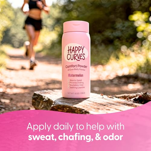 Image of HAPPY CURVES Comfort Powder: Talc Free Anti Chafe Body & Foot Dusting Powder Deodorant to Control Inner Thigh Chafing, and Private Areas 6oz (Pack of 1) - Watermelon