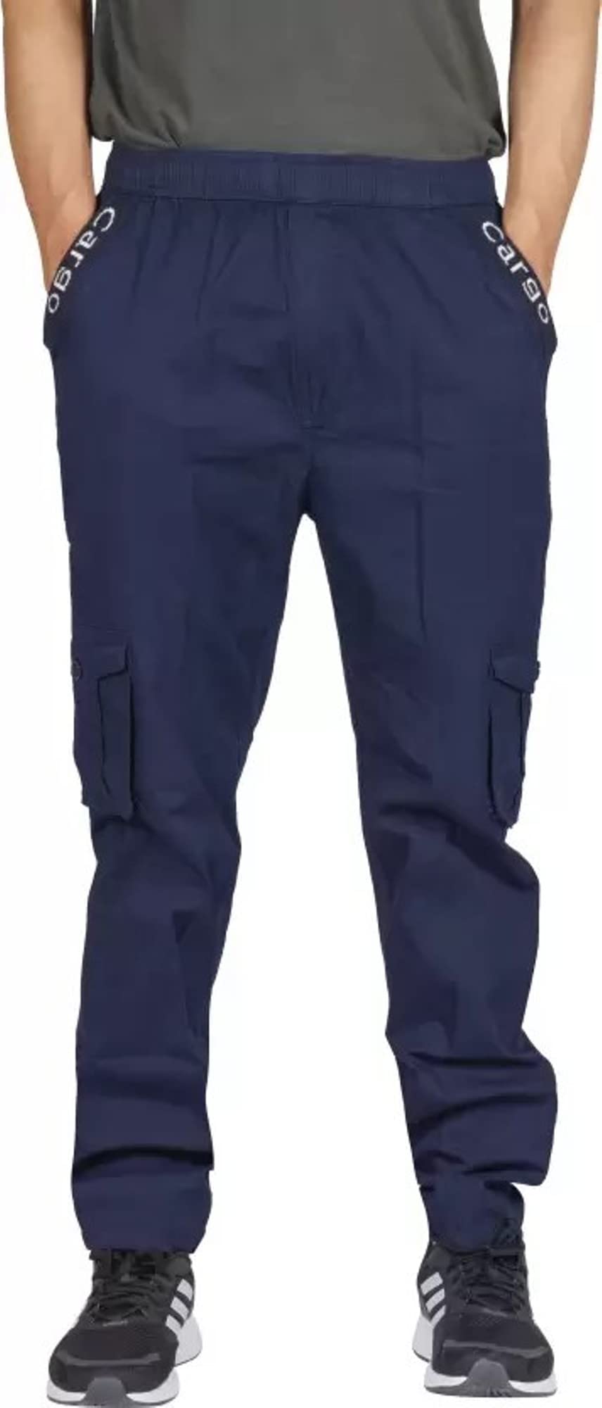 Aspir Men's Solid Cotton Long Length Elastic Waistband Slim-Fit Cargo Pant (W_C_1019)