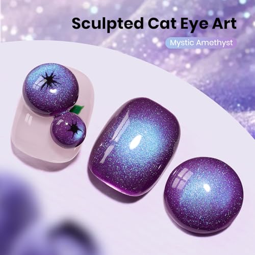 Image of Beetles Mystic Amethyst Purple Cat Eye Gel Nail Polish - 15ML Full Size Purple Cat Eye Glitter Spring Gel Polish Magnetic Translucent Glassy Effect Soak Off UV Nail Art DIY Manicure Gifts