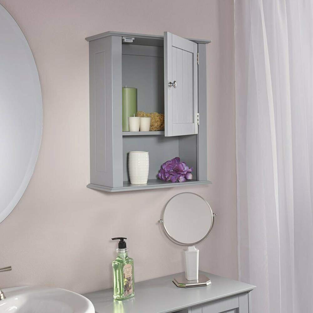 Thaweesuk Shop Grey Wooden Medicine Cabinet Organizer Cabine Storage Shelf 1 Door Bathroom Wall Mount Kitchen Drawers Cupboard Floor Rack Toilet 20.47