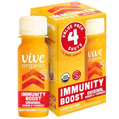 Vive Organic Original Ginger and Turmeric Immunity Boost Shot, Potent Wellness Shots, Gluten Free...